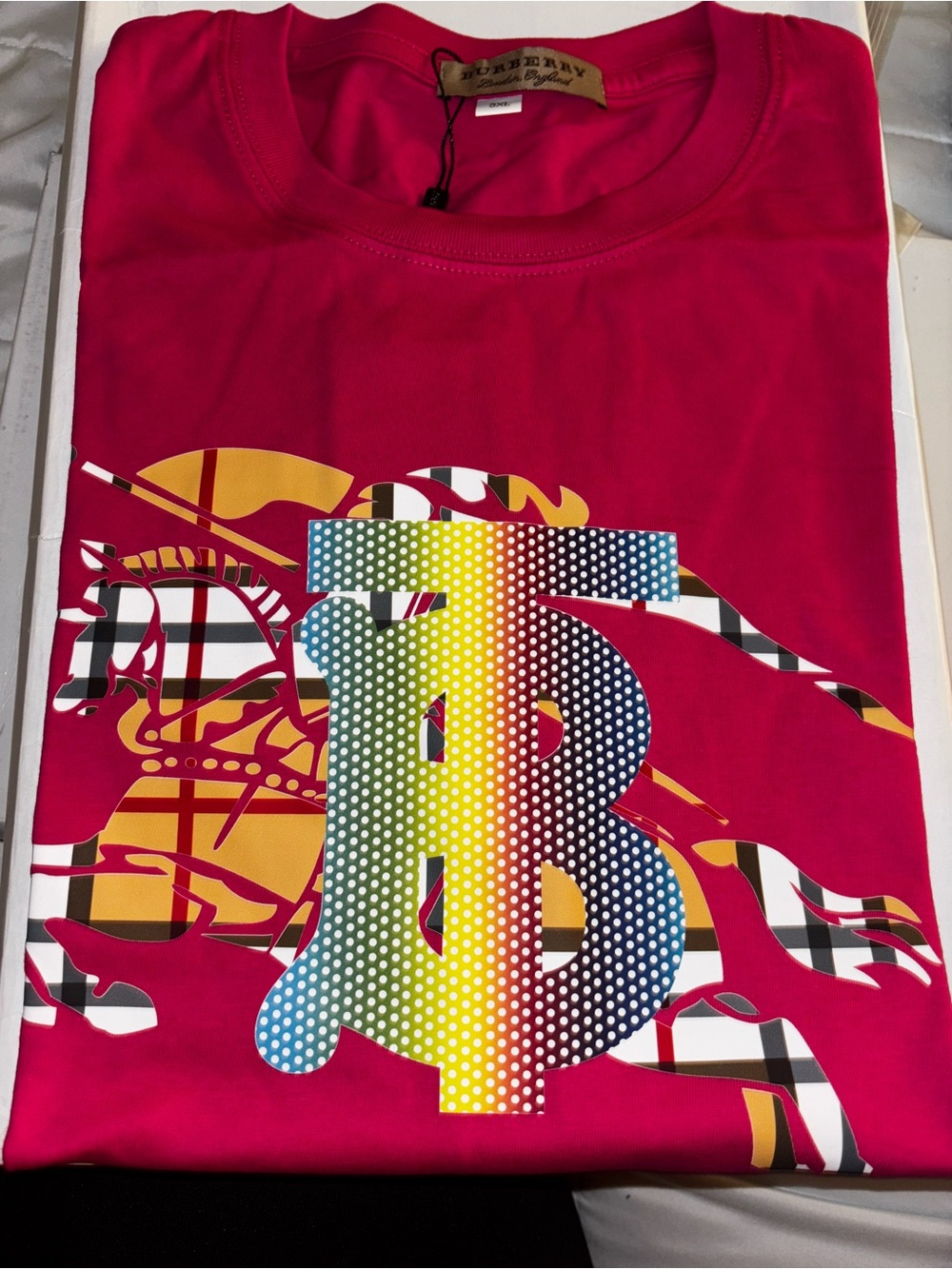 Burberry Bright Pink Short-Sleeve Tee with Multicolor Gradient Logo